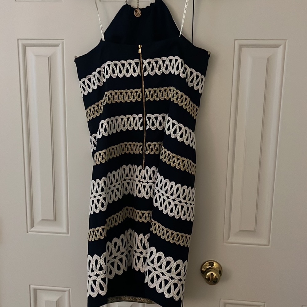 Gorgeous Lilly Navy, White, and Gold Dress - Picture 4 of 7